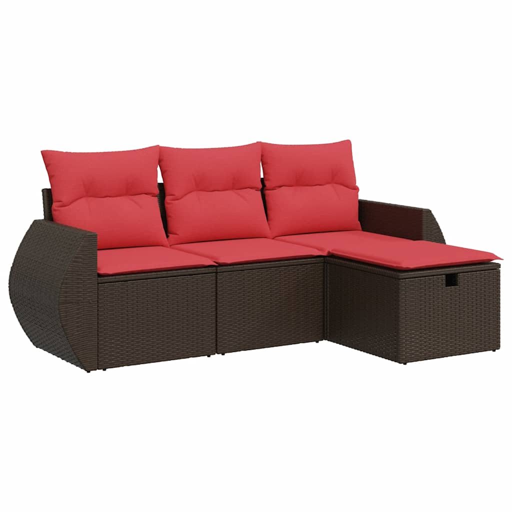 Set Divano da Giardino 4 pz con Cuscini Marrone in Polyrattan | homemem39
