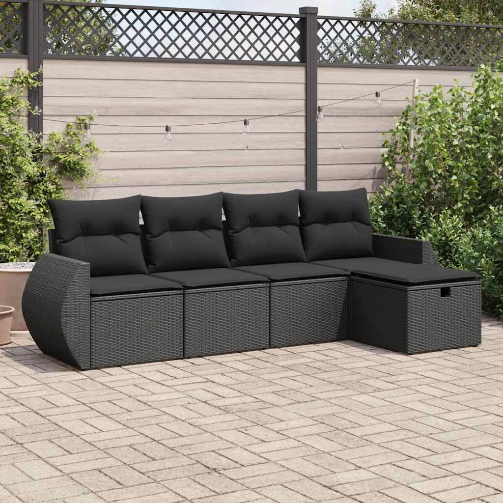 Set Divani da Giardino 5 pz con Cuscini in Polyrattan Nero | homemem39