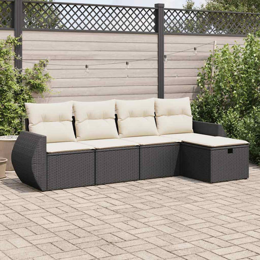 Set Divani da Giardino 5 pz con Cuscini in Polyrattan Nero - homemem39