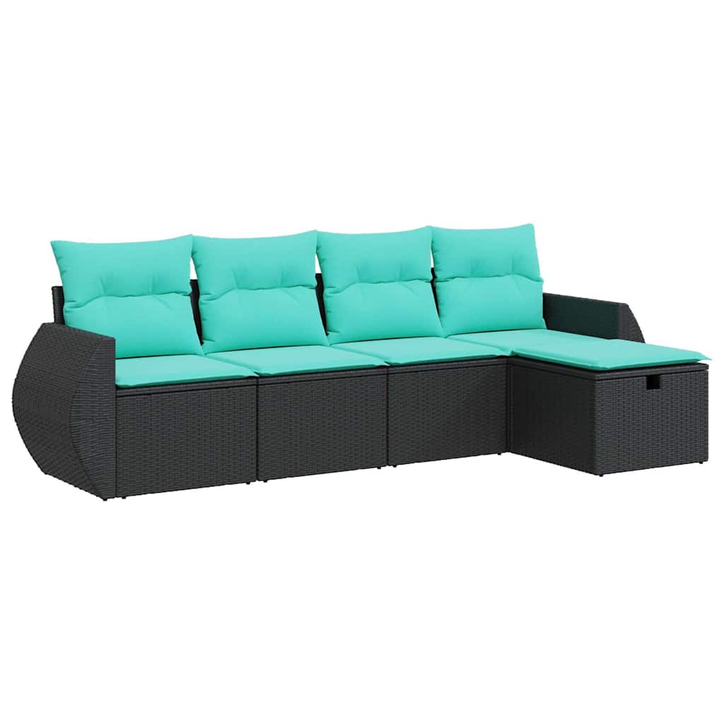 Set Divani da Giardino 5 pz con Cuscini in Polyrattan Nero | homemem39