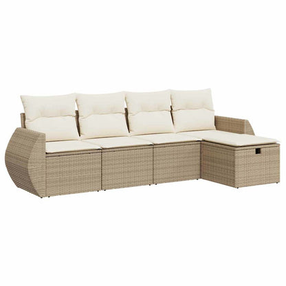 Set Divano da Giardino 5 pz con Cuscini Beige in Polyrattan - homemem39