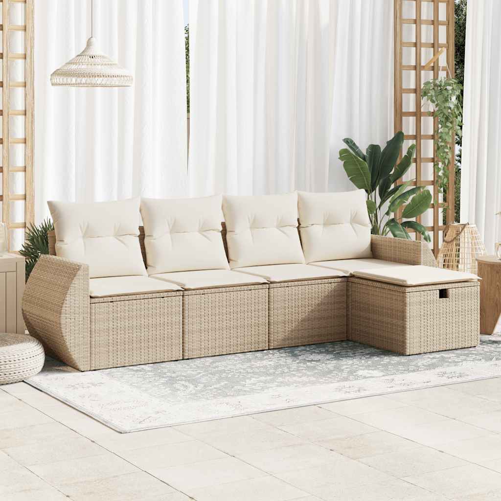 Set Divano da Giardino 5 pz con Cuscini Beige in Polyrattan - homemem39