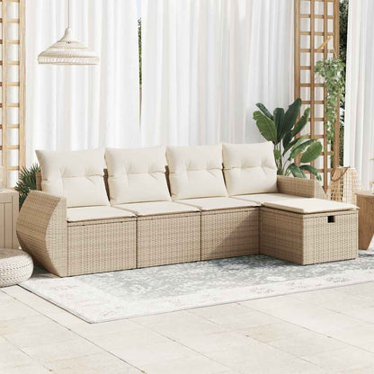 Set Divano da Giardino 5 pz con Cuscini Beige in Polyrattan - homemem39
