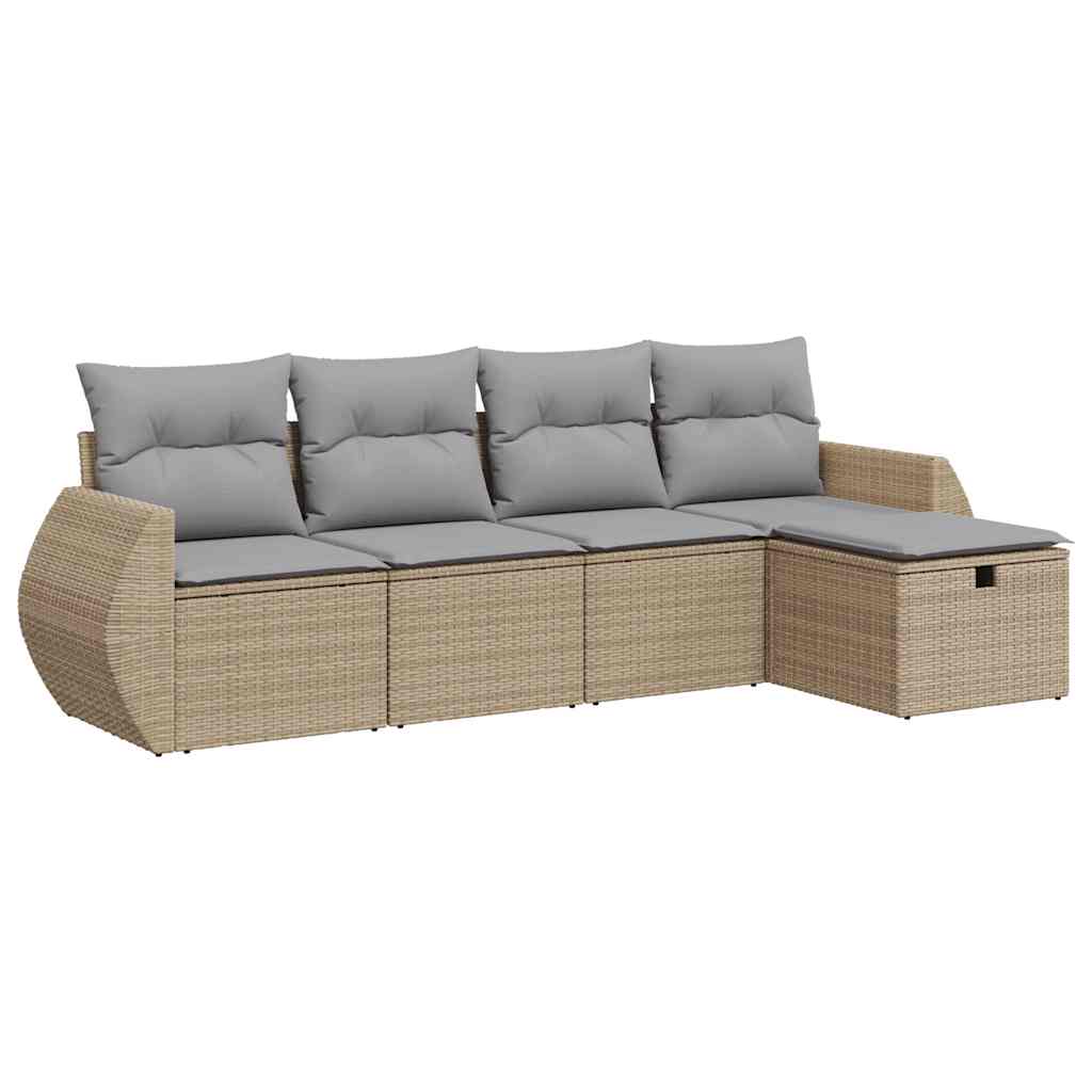 Set Divano da Giardino 5 pz con Cuscini Beige in Polyrattan - homemem39