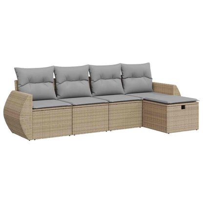 Set Divano da Giardino 5 pz con Cuscini Beige in Polyrattan - homemem39