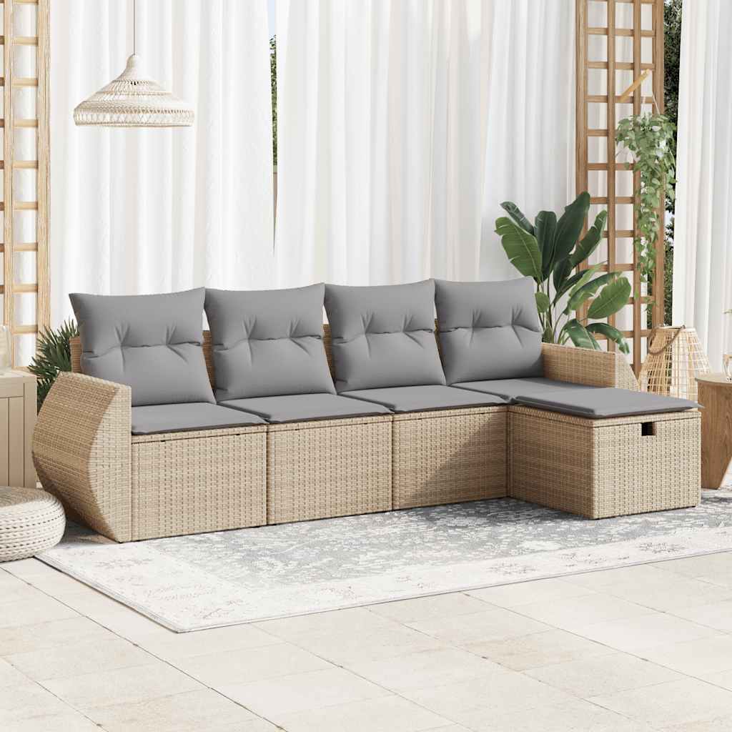 Set Divano da Giardino 5 pz con Cuscini Beige in Polyrattan - homemem39