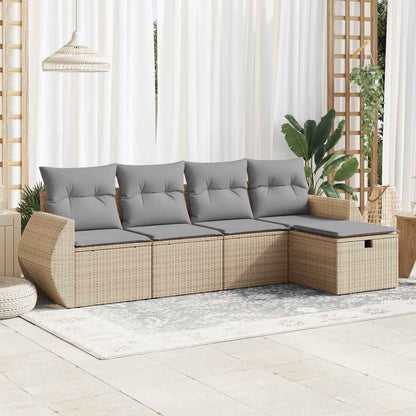 Set Divano da Giardino 5 pz con Cuscini Beige in Polyrattan - homemem39