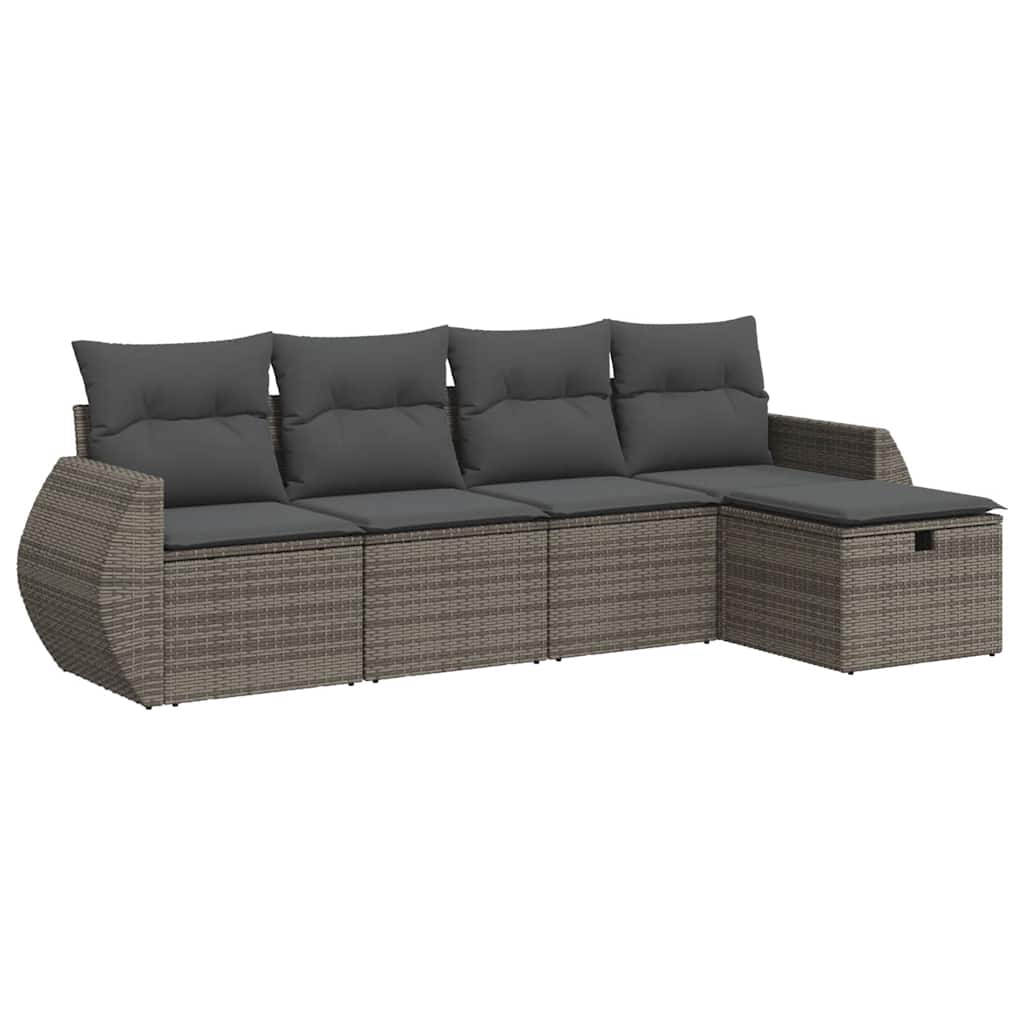 Set Divano da Giardino 5 pz con Cuscini Grigio in Polyrattan | homemem39