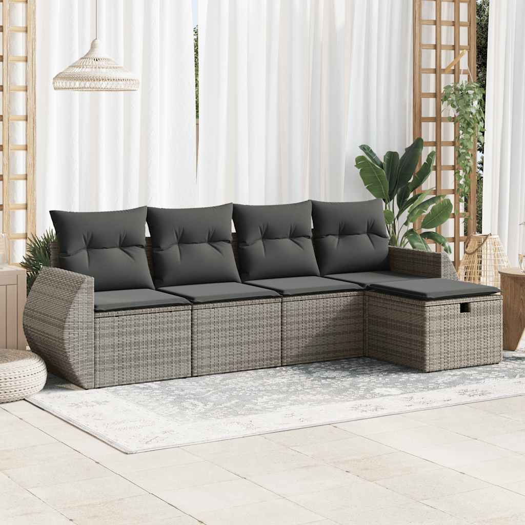Set Divano da Giardino 5 pz con Cuscini Grigio in Polyrattan | homemem39