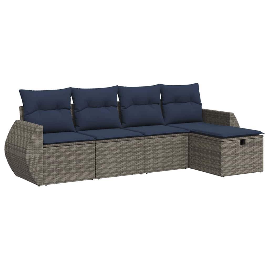 Set Divano da Giardino 5 pz con Cuscini Grigio in Polyrattan | homemem39