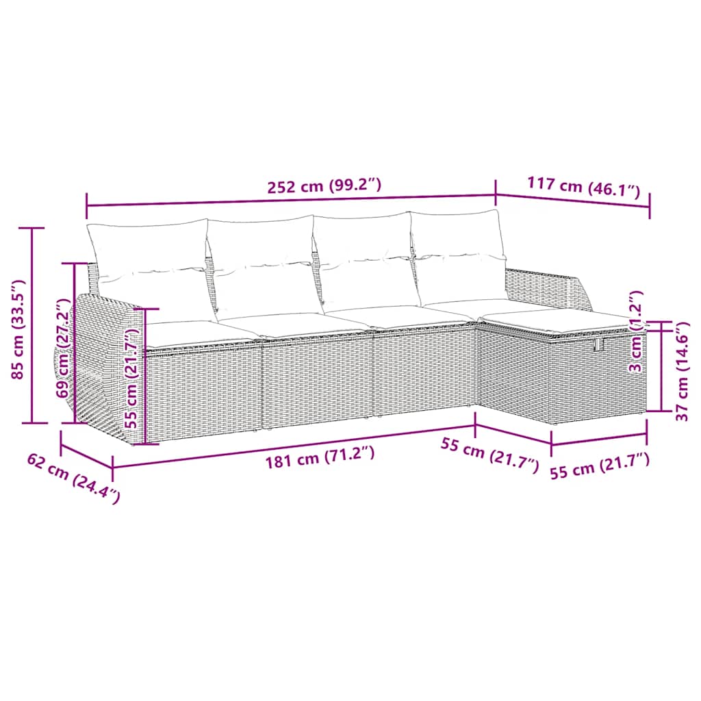 Set Divano da Giardino 5 pz con Cuscini Grigio in Polyrattan | homemem39