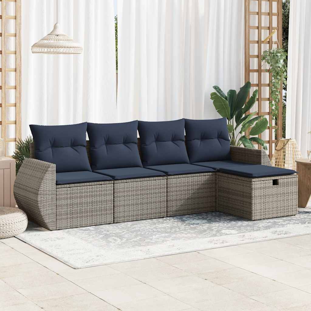 Set Divano da Giardino 5 pz con Cuscini Grigio in Polyrattan | homemem39