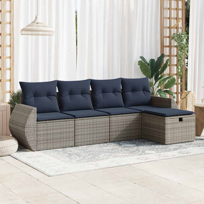 Set Divano da Giardino 5 pz con Cuscini Grigio in Polyrattan | homemem39