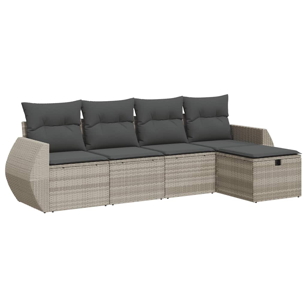 Set Divano da Giardino 5pz con Cuscini Grigio Chiaro Polyrattan - homemem39