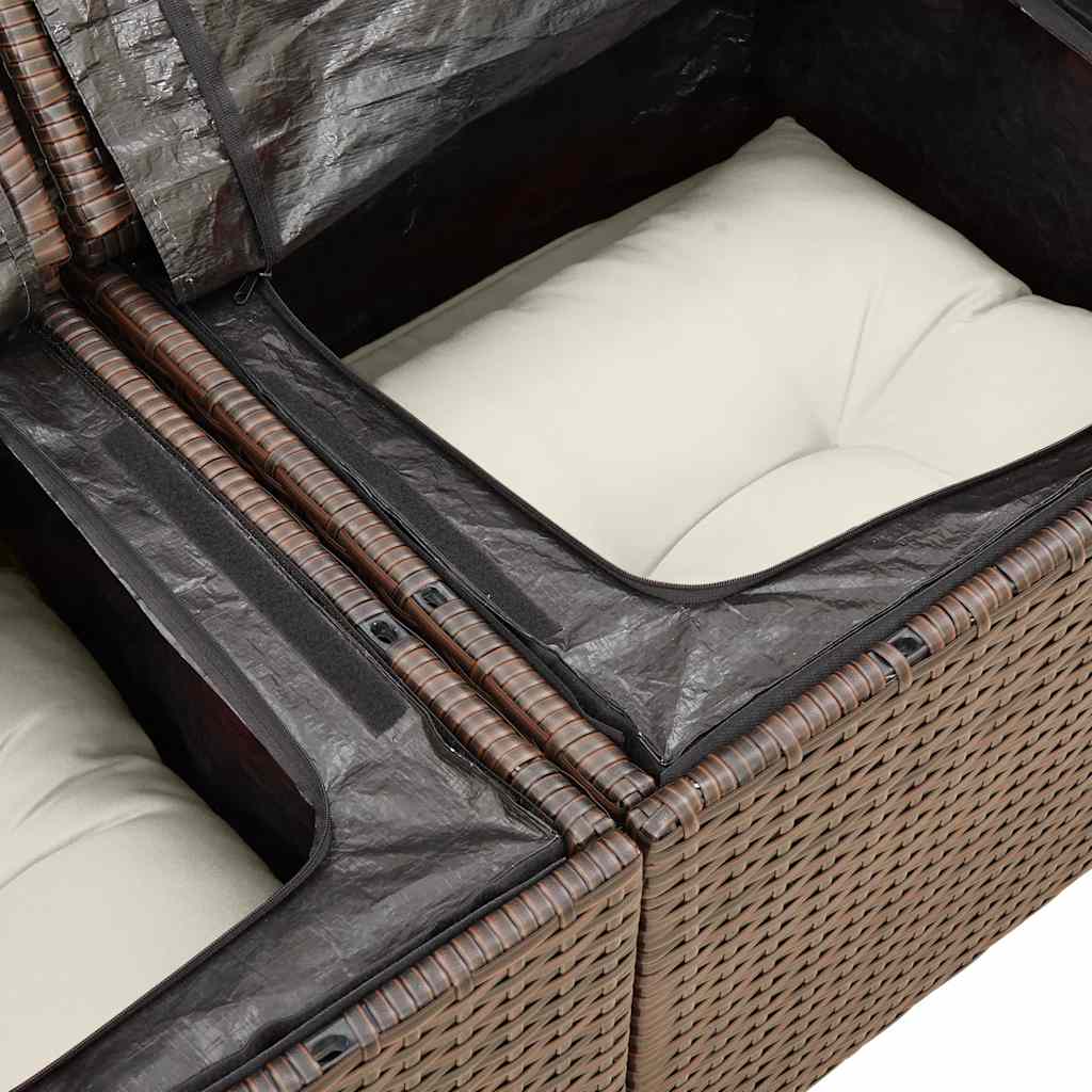 Set Divano da Giardino 5 pz con Cuscini Marrone in Polyrattan - homemem39