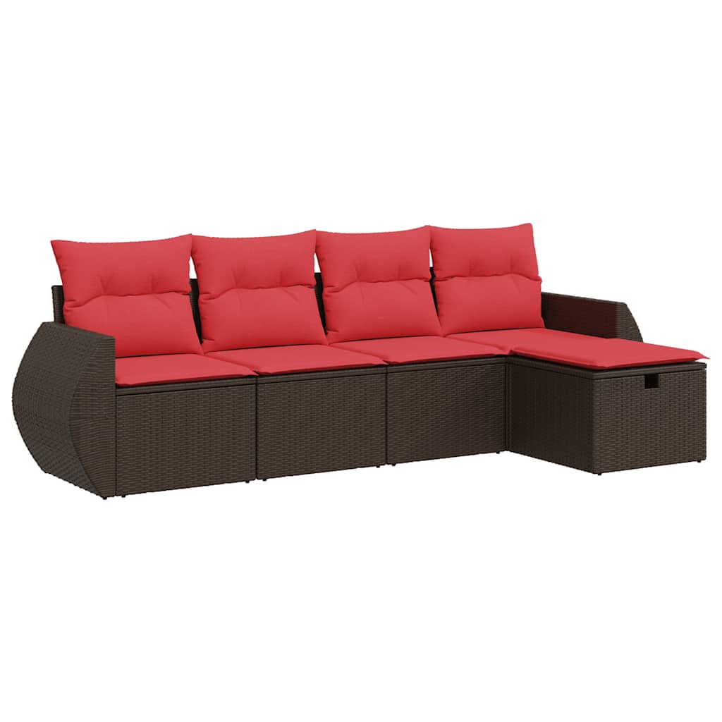 Set Divano da Giardino 5 pz con Cuscini Marrone in Polyrattan | homemem39