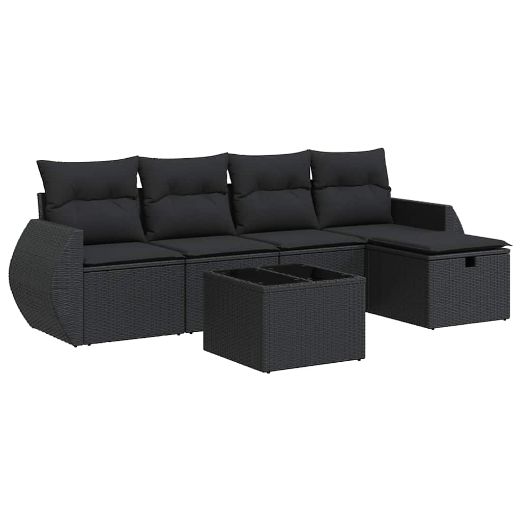 Set Divano da Giardino 6 pz con Cuscini Nero in Polyrattan | homemem39