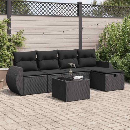 Set Divano da Giardino 6 pz con Cuscini Nero in Polyrattan | homemem39
