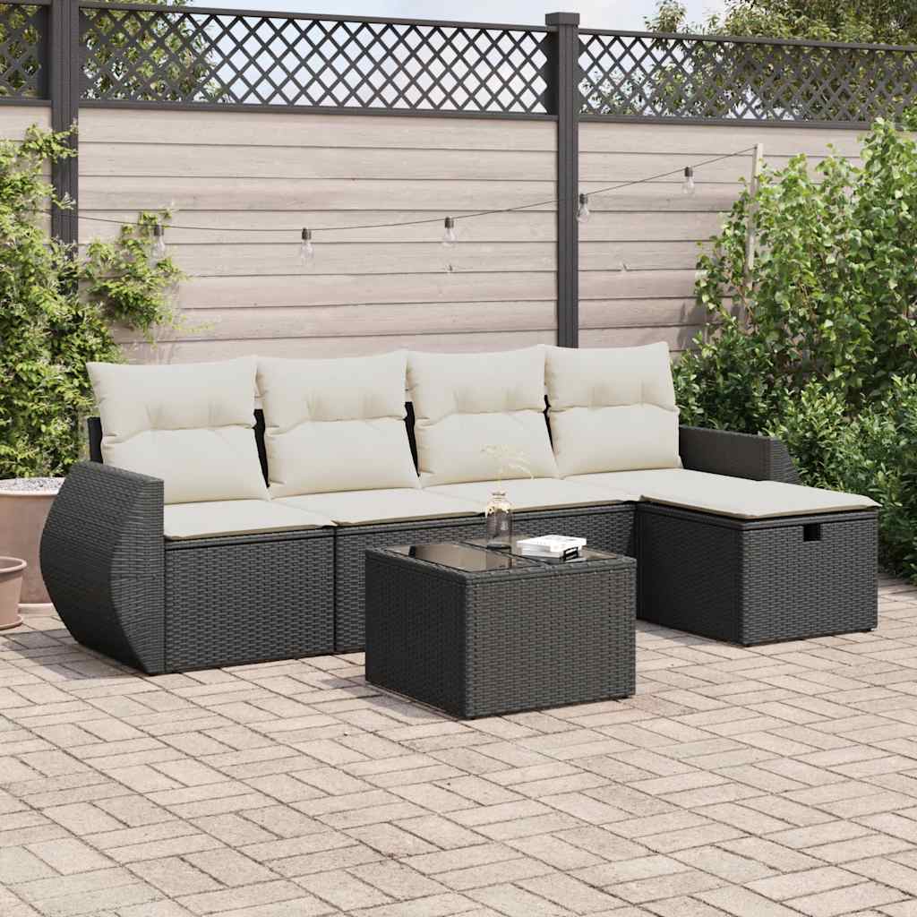 Set Divano da Giardino 6 pz con Cuscini Nero in Polyrattan - homemem39