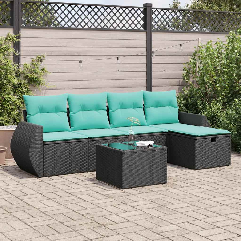 Set Divano da Giardino 6 pz con Cuscini Nero in Polyrattan | homemem39