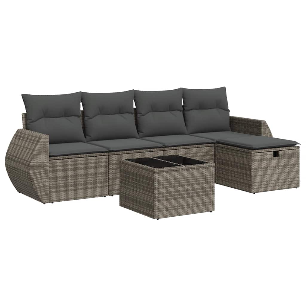 Set Divano da Giardino 6 pz con Cuscini Grigio in Polyrattan | homemem39