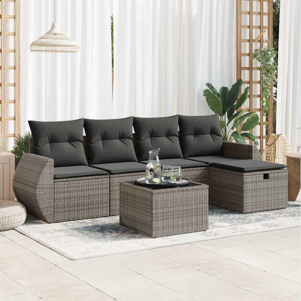 Set Divano da Giardino 6 pz con Cuscini Grigio in Polyrattan | homemem39