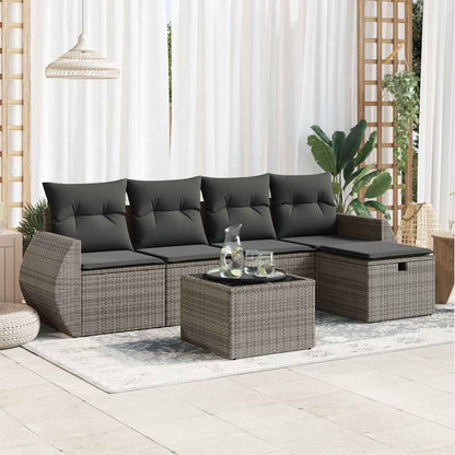 Set Divano da Giardino 6 pz con Cuscini Grigio in Polyrattan | homemem39