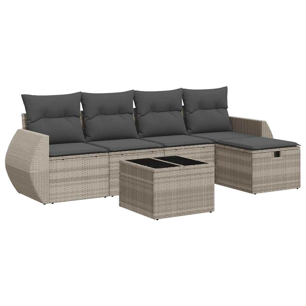 Set Divano da Giardino 6pz con Cuscini Grigio Chiaro Polyrattan - homemem39