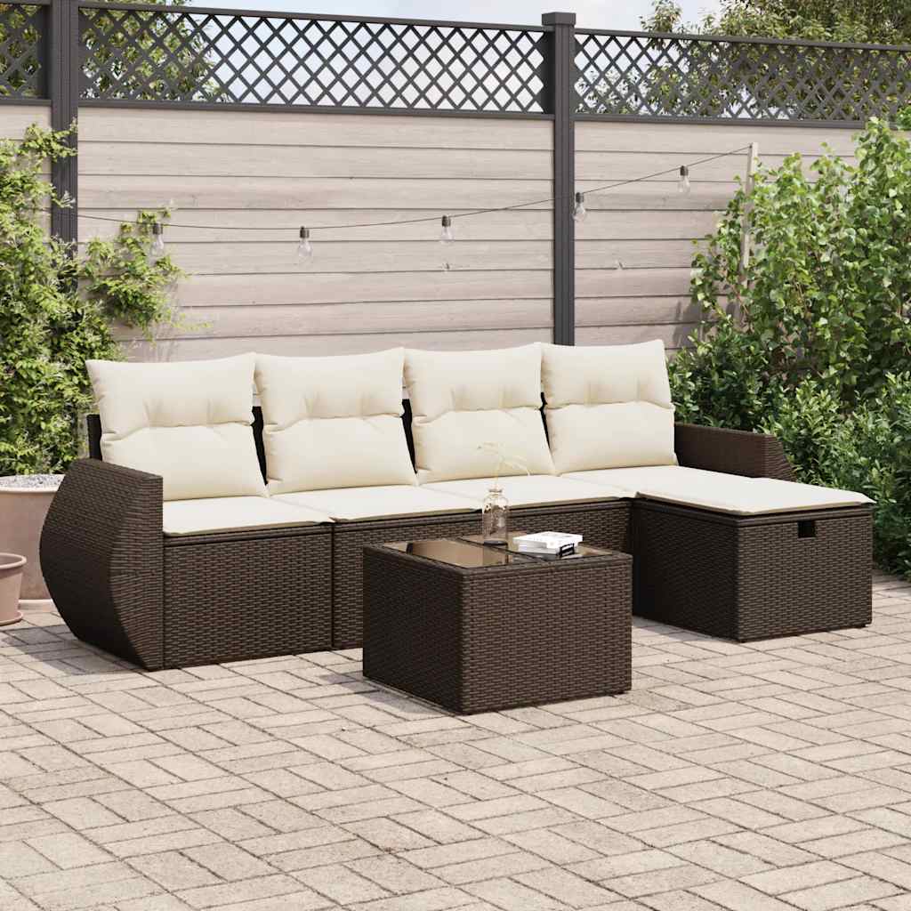 Set Divano da Giardino 6 pz con Cuscini Marrone in Polyrattan - homemem39