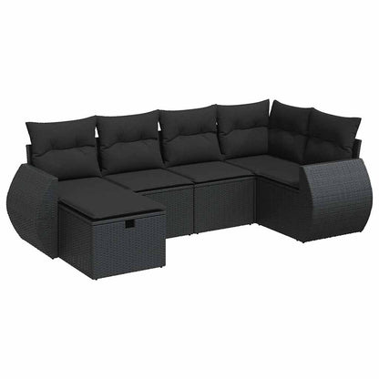 Set Divano da Giardino 6 pz con Cuscini Nero in Polyrattan