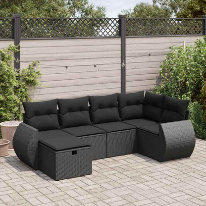 Set Divano da Giardino 6 pz con Cuscini Nero in Polyrattan