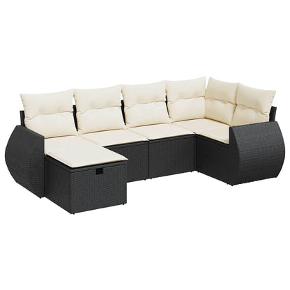 Set Divano da Giardino 6 pz con Cuscini Nero in Polyrattan - homemem39