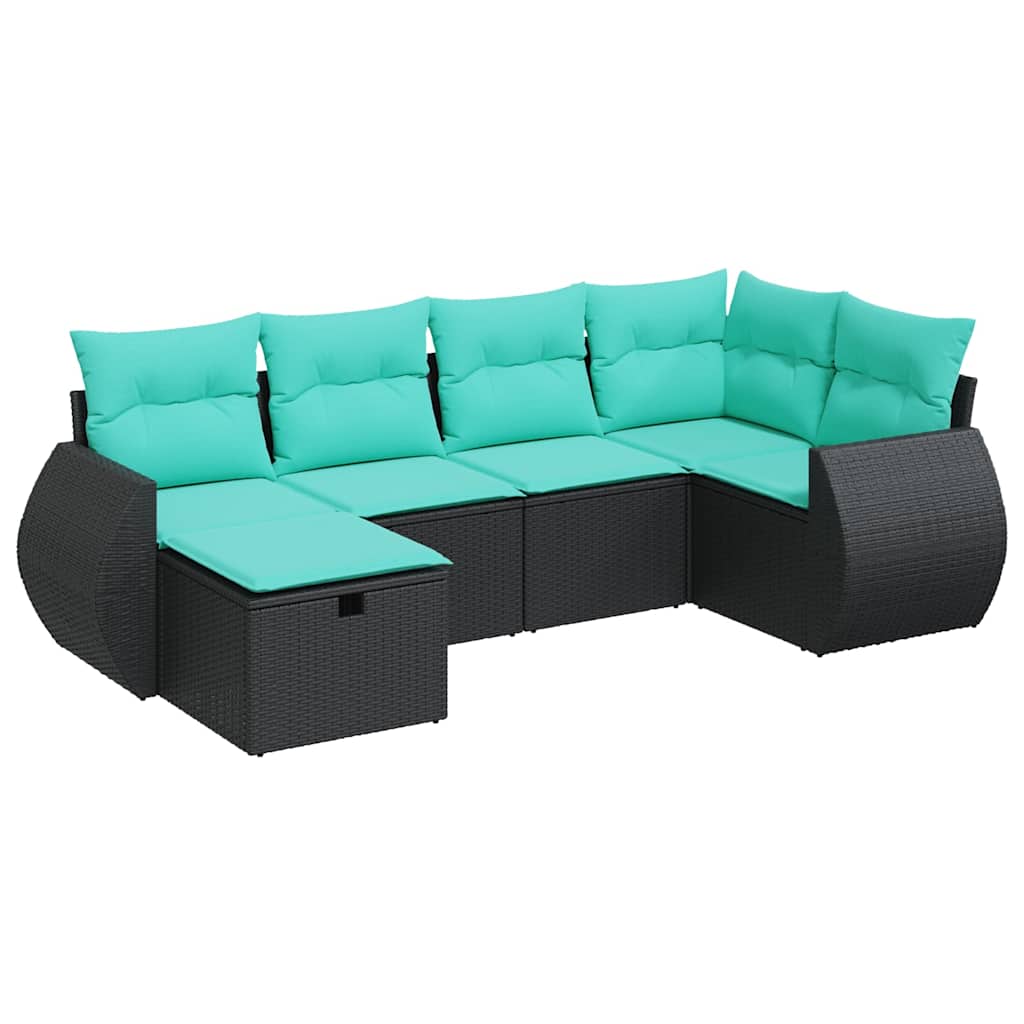 Set Divano da Giardino 6 pz con Cuscini Nero in Polyrattan | homemem39