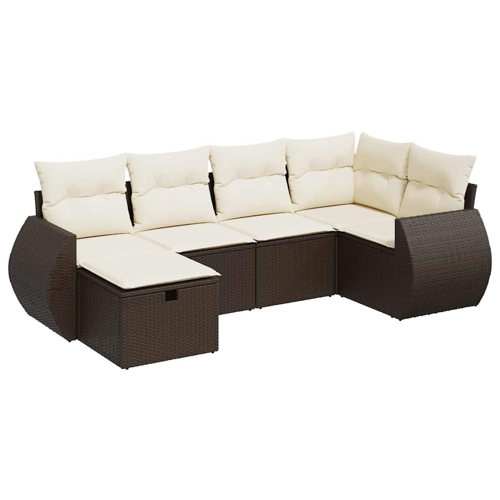 Set Divano da Giardino 6 pz con Cuscini Marrone in Polyrattan - homemem39