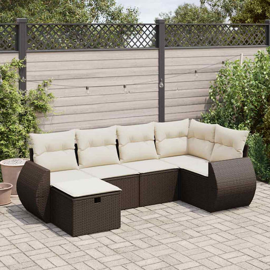 Set Divano da Giardino 6 pz con Cuscini Marrone in Polyrattan - homemem39
