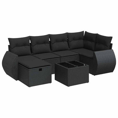 Set Divani da Giardino con Cuscini 7pz Nero Polyrattan | homemem39