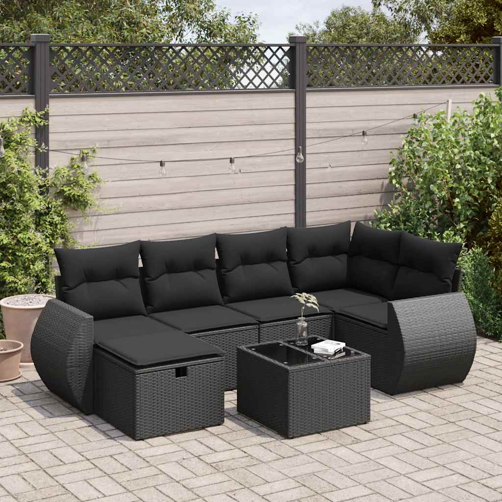 Set Divani da Giardino con Cuscini 7pz Nero Polyrattan | homemem39