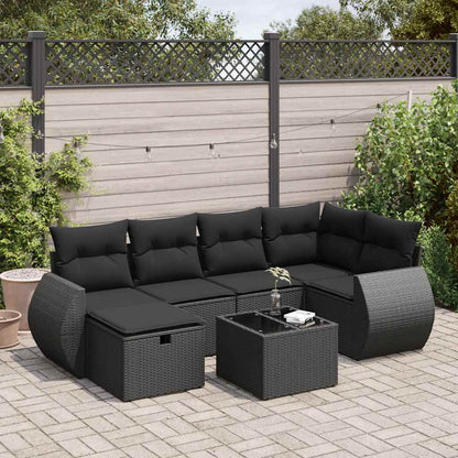 Set Divani da Giardino con Cuscini 7pz Nero Polyrattan | homemem39