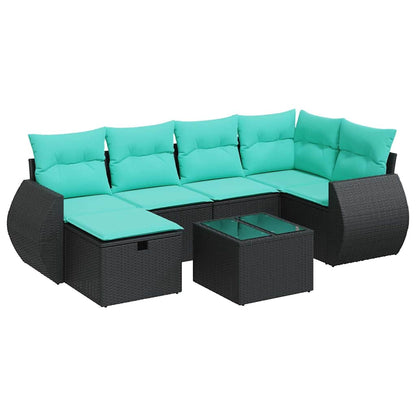 Set Divani da Giardino con Cuscini 7pz Nero Polyrattan