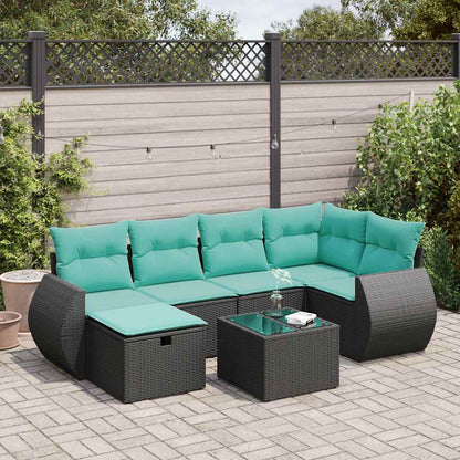 Set Divani da Giardino con Cuscini 7pz Nero Polyrattan