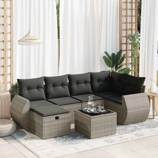 Set Divani da Giardino 7 pz con Cuscini Grigio in Polyrattan