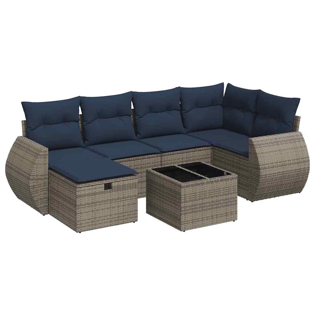 Set Divani da Giardino 7 pz con Cuscini Grigio in Polyrattan | homemem39