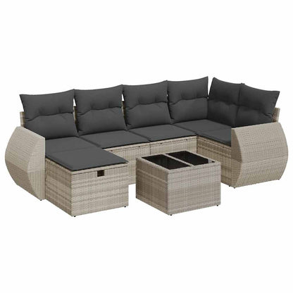 Set Divani da Giardino 7pz con Cuscini Grigio Chiaro Polyrattan - homemem39