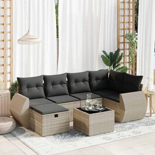 Set Divani da Giardino 7pz con Cuscini Grigio Chiaro Polyrattan - homemem39
