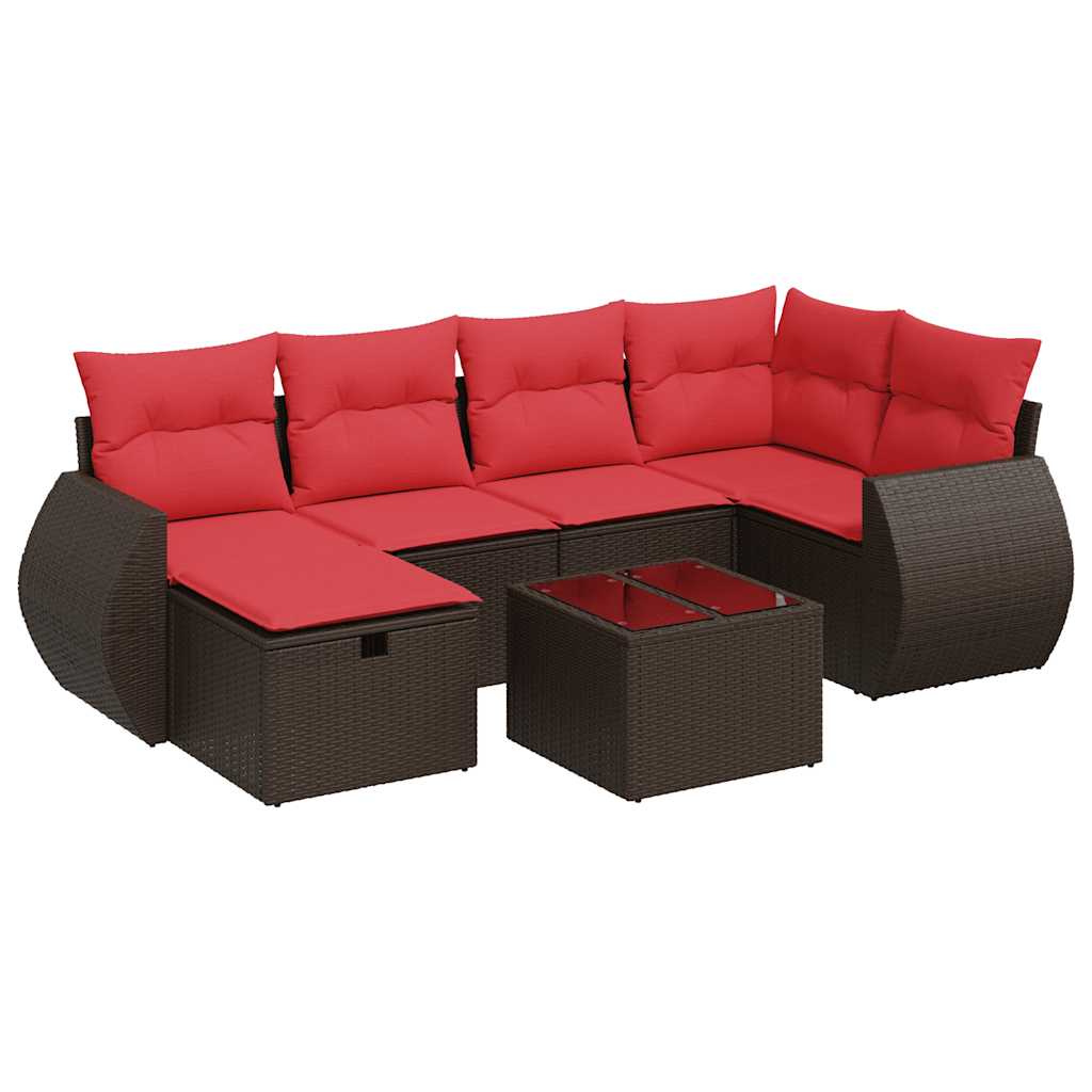 Set Divani da Giardino 7 pz con Cuscini Marrone in Polyrattan | homemem39