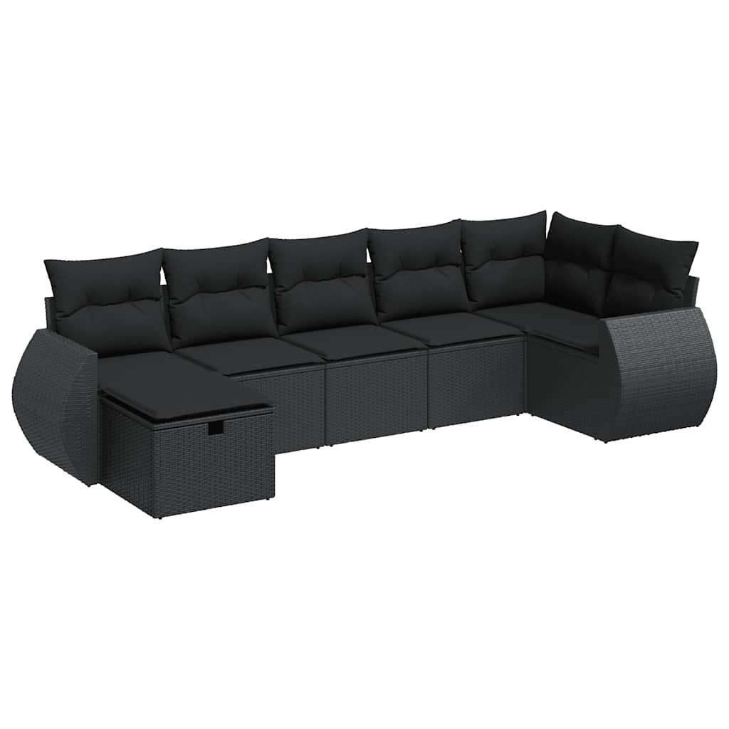 Set Divani da Giardino con Cuscini 7pz Nero Polyrattan | homemem39