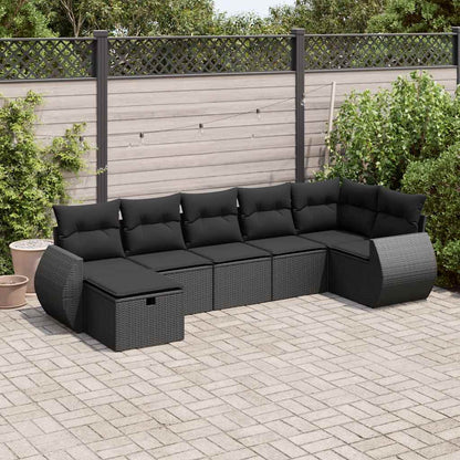Set Divani da Giardino con Cuscini 7pz Nero Polyrattan | homemem39