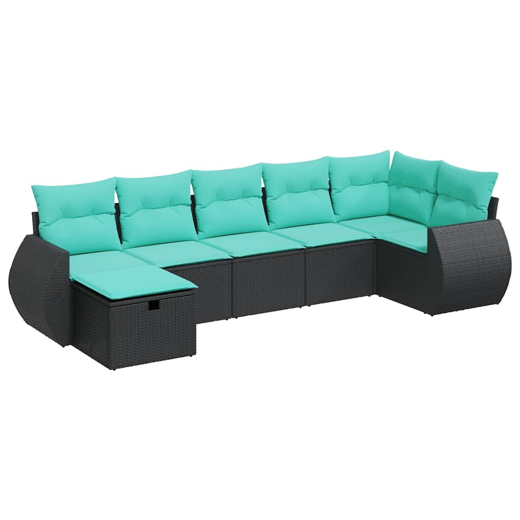 Set Divani da Giardino con Cuscini 7pz Nero Polyrattan