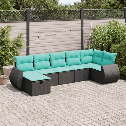 Set Divani da Giardino con Cuscini 7pz Nero Polyrattan