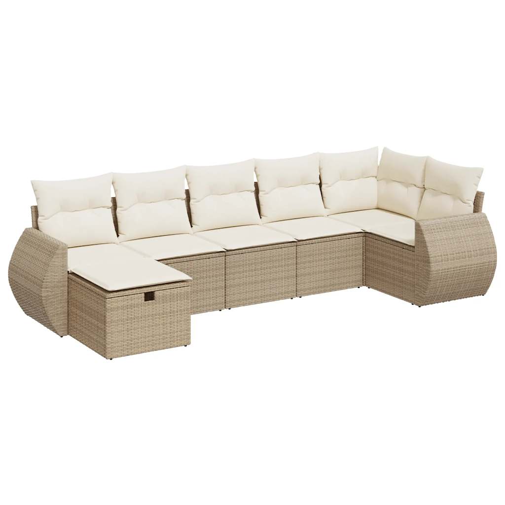 Set Divani da Giardino 7 pz con Cuscini Beige in Polyrattan | homemem39